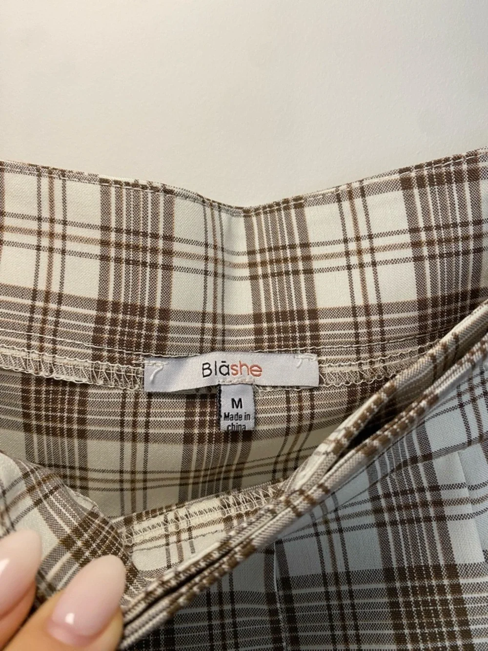Brown and Cream Plaid Pleated Skirt - Picture 3 of 6